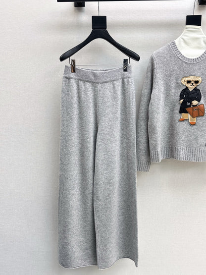 Ral 25 New round neck wool sweater + elastic waist straight pants