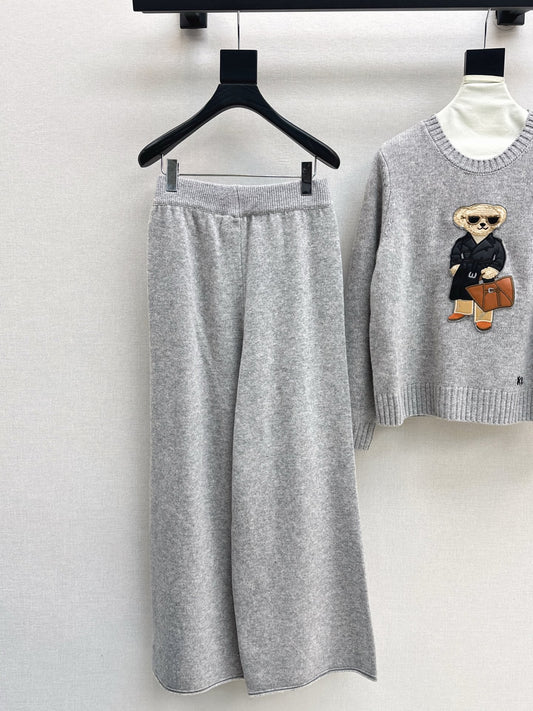 Ral 25 New round neck wool sweater + elastic waist straight pants