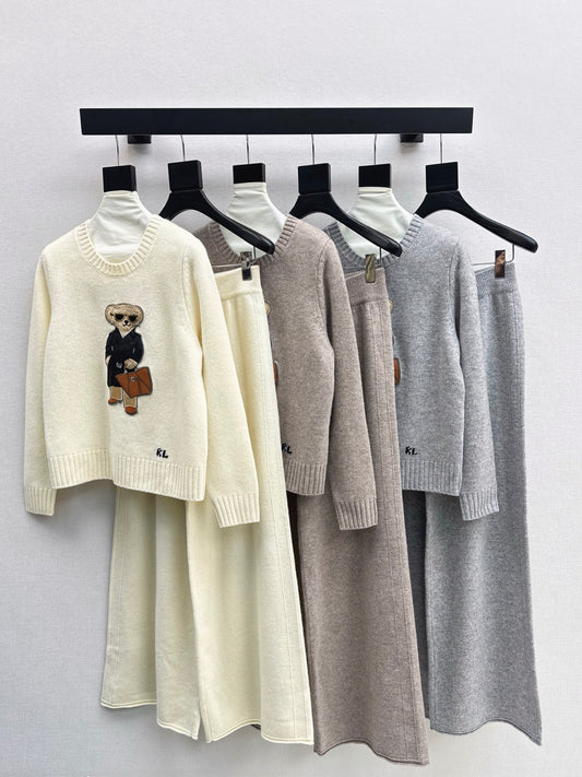 Ral 25 New round neck wool sweater + elastic waist straight pants