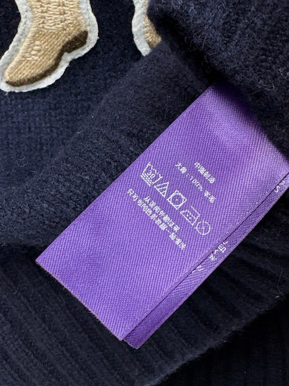 Ral 25 Blue Gentleman Bear Round Neck Wool Sweater + Elastic Waist Straight Pants(navy/beigi/khaki)