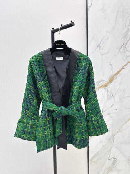 Bot 25 New leather trim woven woolen jacket(RED/GREEN/BLACK)