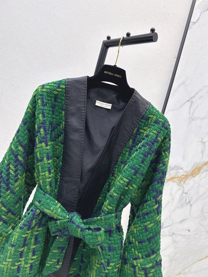 Bot 25 New leather trim woven woolen jacket(RED/GREEN/BLACK)