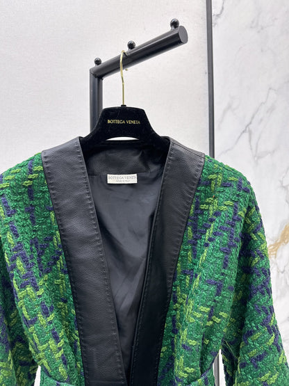 Bot 25 New leather trim woven woolen jacket(RED/GREEN/BLACK)