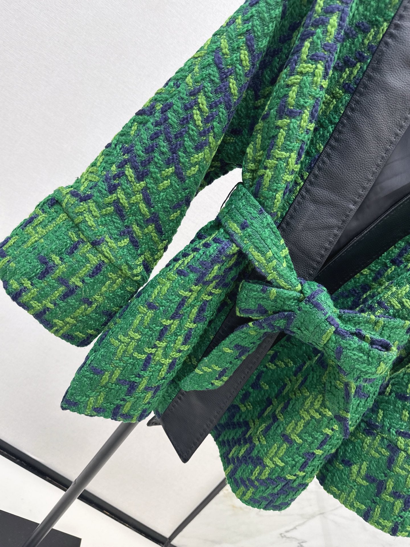 Bot 25 New leather trim woven woolen jacket(RED/GREEN/BLACK)