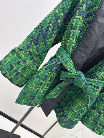 Bot 25 New leather trim woven woolen jacket(RED/GREEN/BLACK)