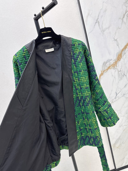 Bot 25 New leather trim woven woolen jacket(RED/GREEN/BLACK)