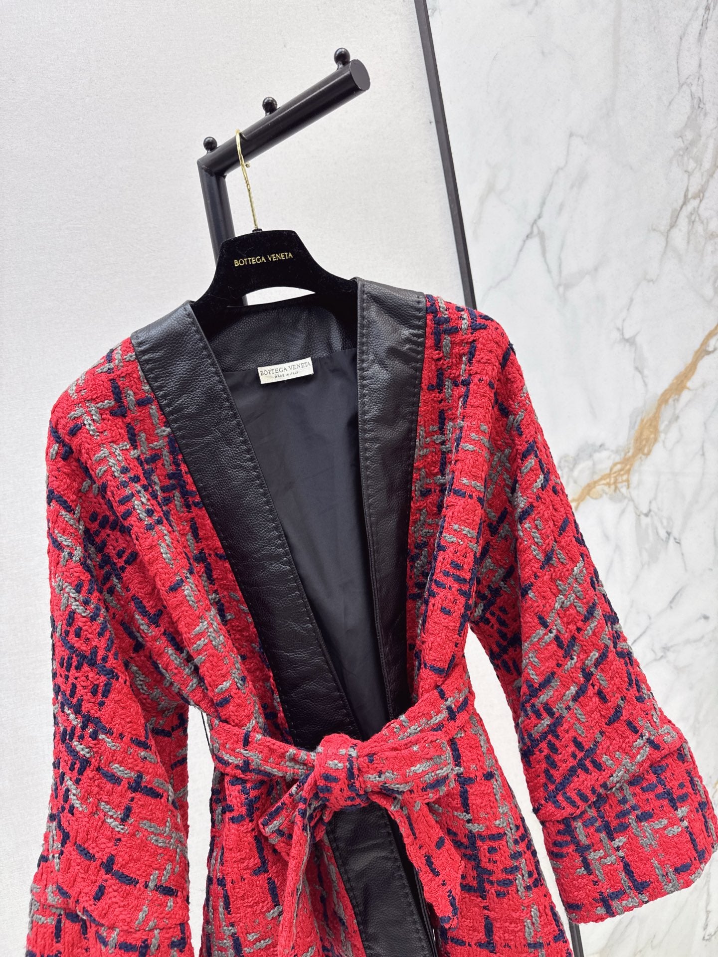 Bot 25 New leather trim woven woolen jacket(RED/GREEN/BLACK)