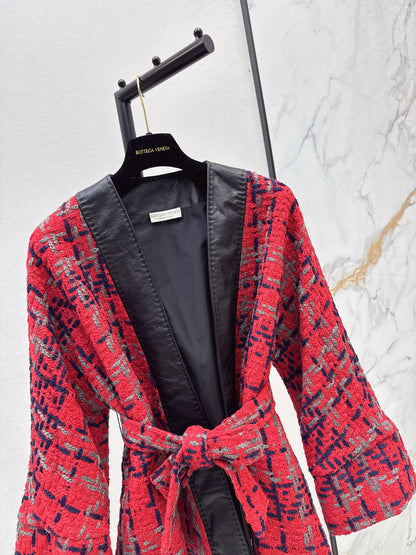 Bot 25 New leather trim woven woolen jacket(RED/GREEN/BLACK)
