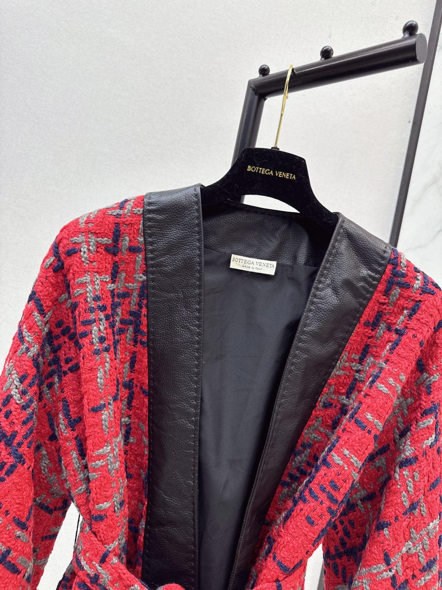 Bot 25 New leather trim woven woolen jacket(RED/GREEN/BLACK)