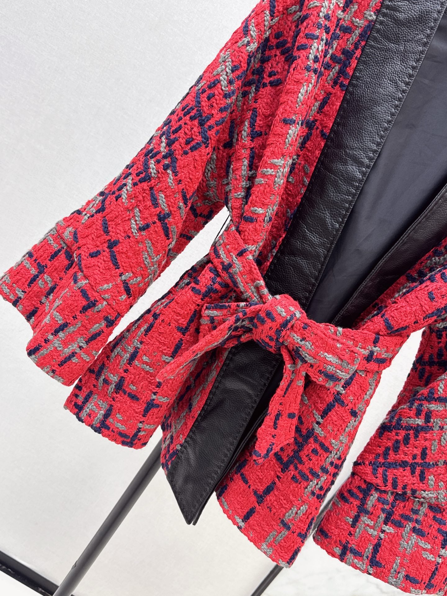 Bot 25 New leather trim woven woolen jacket(RED/GREEN/BLACK)