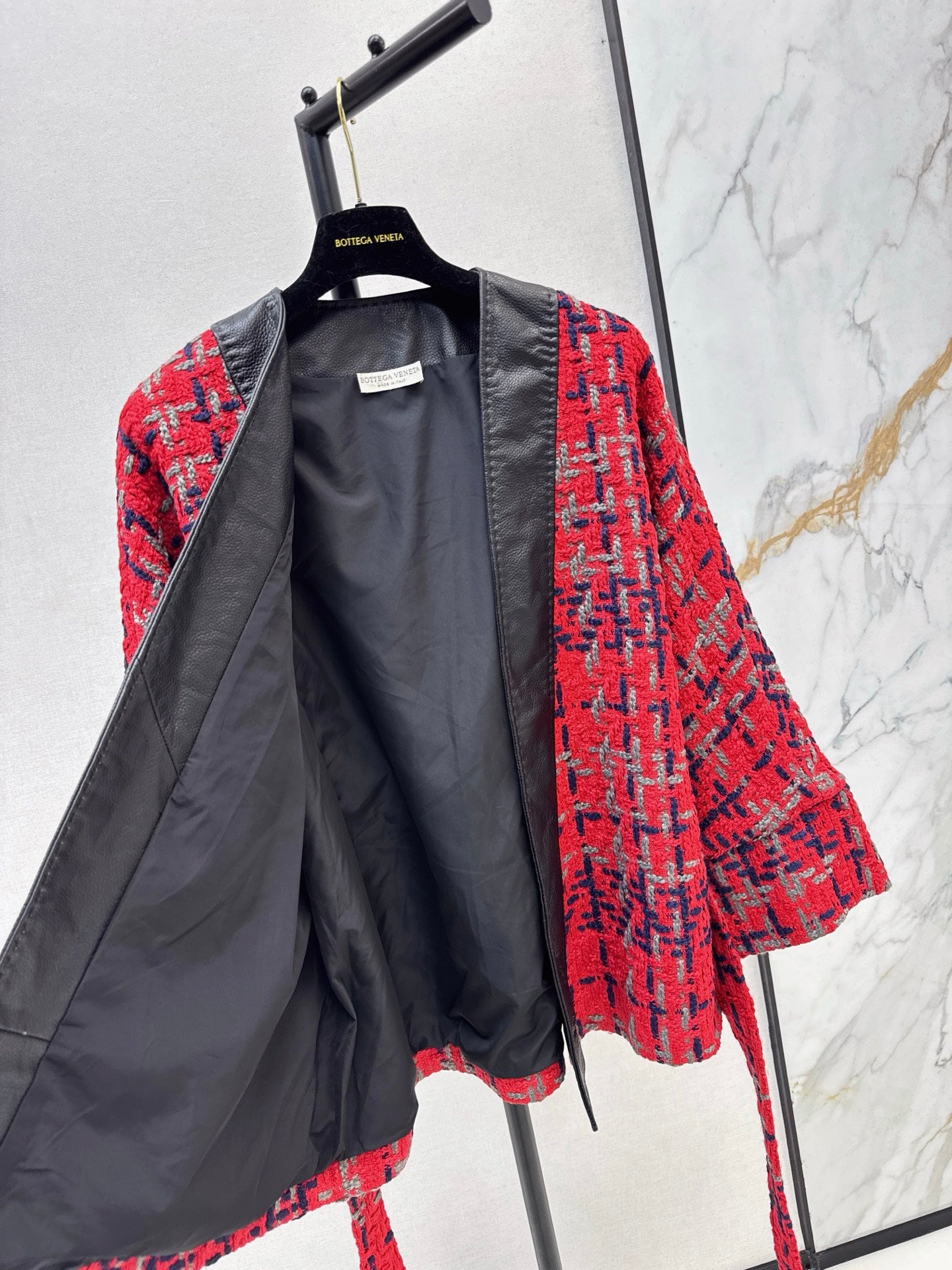 Bot 25 New leather trim woven woolen jacket(RED/GREEN/BLACK)