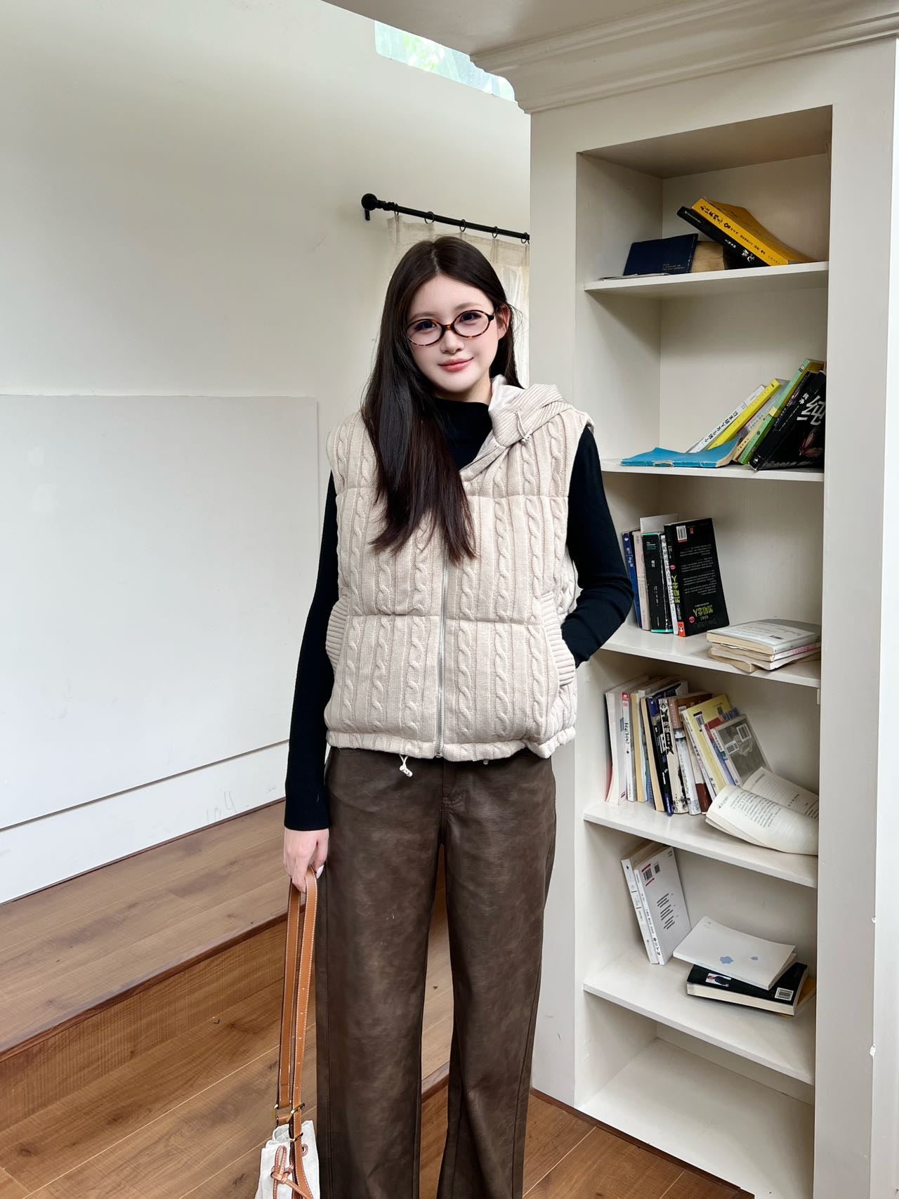 Lor 25 New Cable Knit Shell Down Vest Jacket(GRYA/BEIGI)