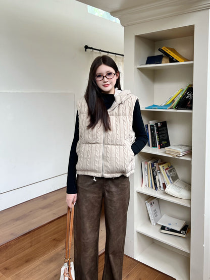Lor 25 New Cable Knit Shell Down Vest Jacket(GRYA/BEIGI)
