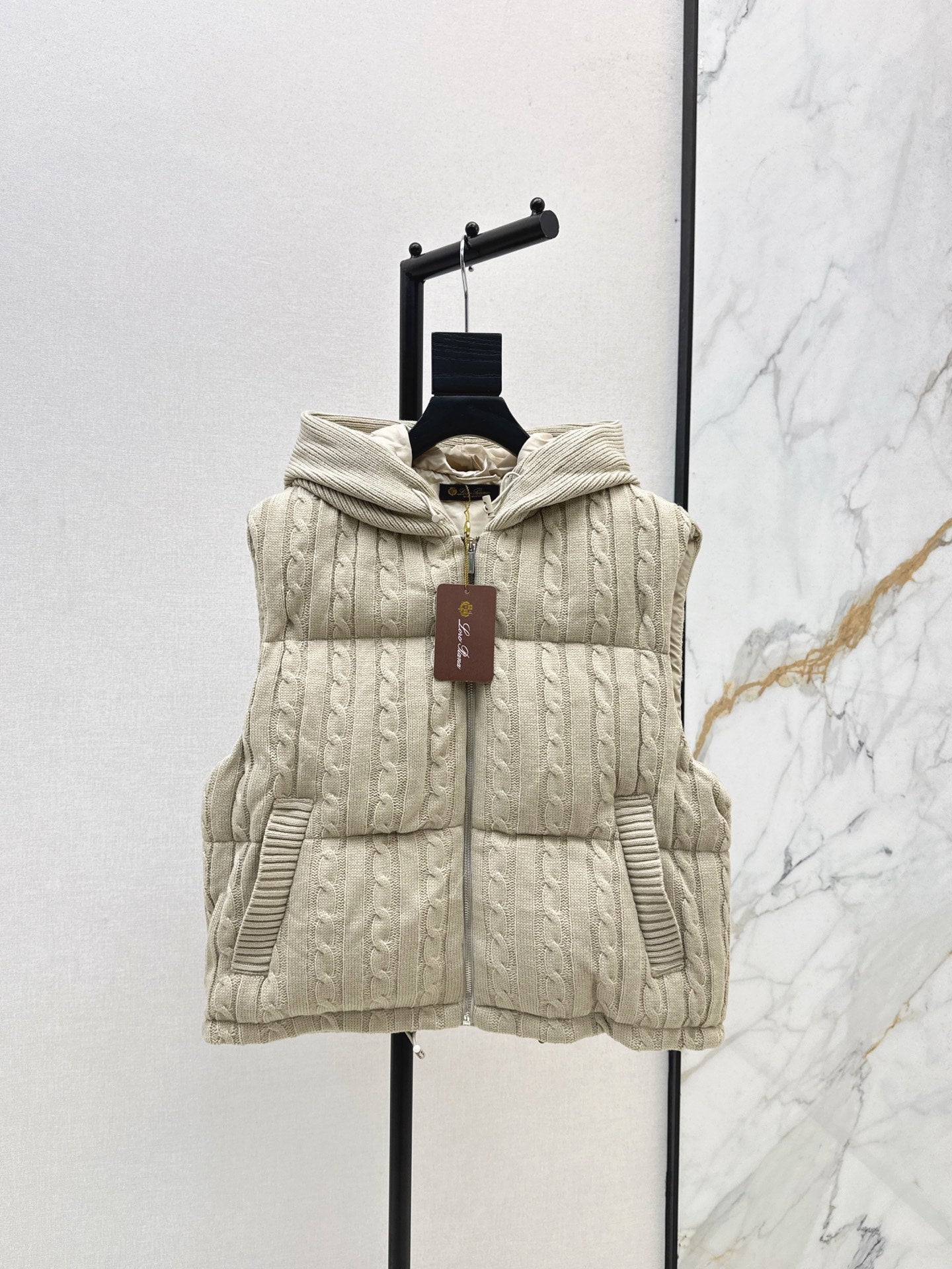 Lor 25 New Cable Knit Shell Down Vest Jacket(GRYA/BEIGI)