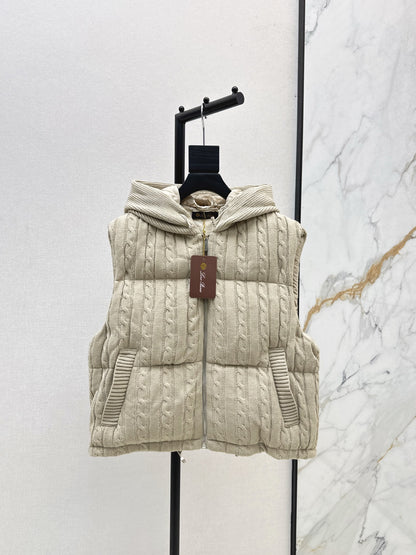 Lor 25 New Cable Knit Shell Down Vest Jacket(GRYA/BEIGI)