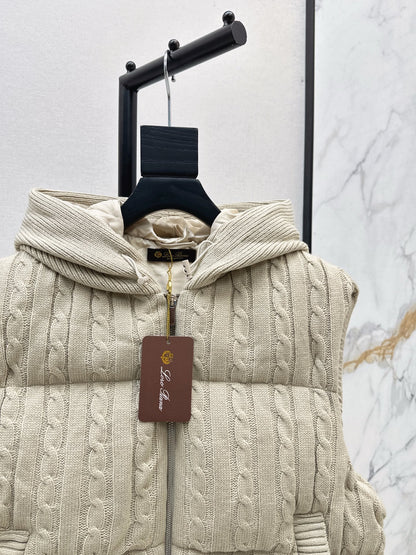 Lor 25 New Cable Knit Shell Down Vest Jacket(GRYA/BEIGI)