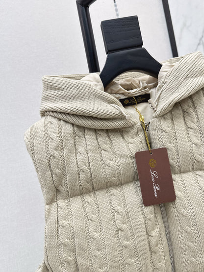 Lor 25 New Cable Knit Shell Down Vest Jacket(GRYA/BEIGI)