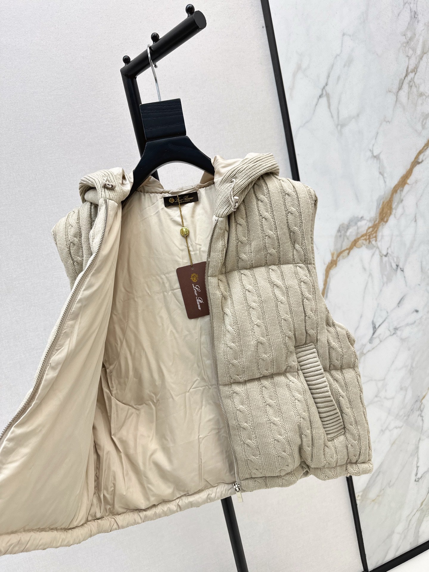 Lor 25 New Cable Knit Shell Down Vest Jacket(GRYA/BEIGI)