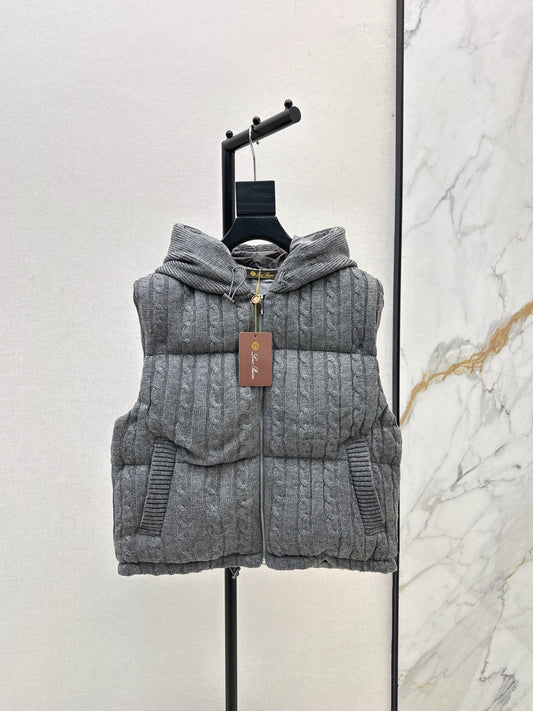 Lor 25 New Cable Knit Shell Down Vest Jacket(GRYA/BEIGI)