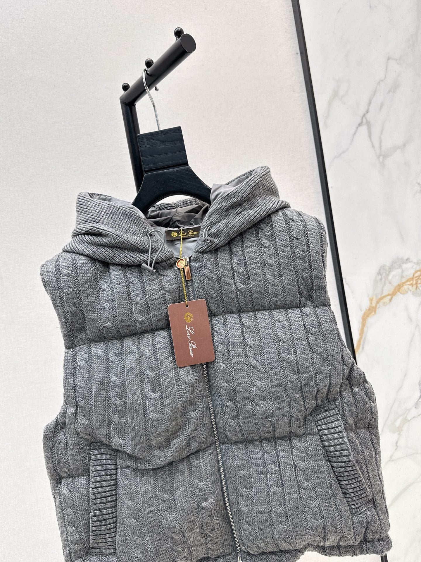 Lor 25 New Cable Knit Shell Down Vest Jacket(GRYA/BEIGI)
