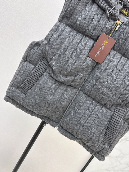 Lor 25 New Cable Knit Shell Down Vest Jacket(GRYA/BEIGI)