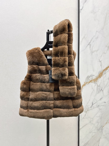 Y 25 My Neighbor Totoro Rabbit Fur Series Scarf + Vest(GRAY/BROWN/WHITE)