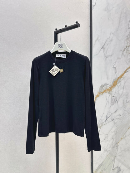 Lo 25 New hardware decoration pure cotton long sleeve bottoming shirt(WHITE/BLACK)