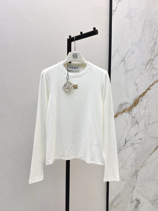 Lo 25 New hardware decoration pure cotton long sleeve bottoming shirt(WHITE/BLACK)
