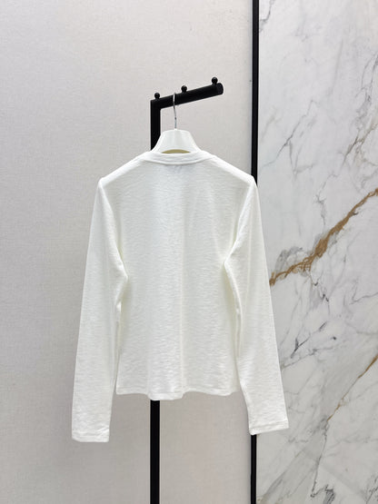 Lo 25 New hardware decoration pure cotton long sleeve bottoming shirt(WHITE/BLACK)