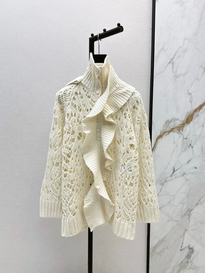 Di 25 Cream color hollow crocheted ruffle sweater (detachable)