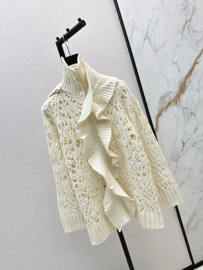 Di 25 Cream color hollow crocheted ruffle sweater (detachable)