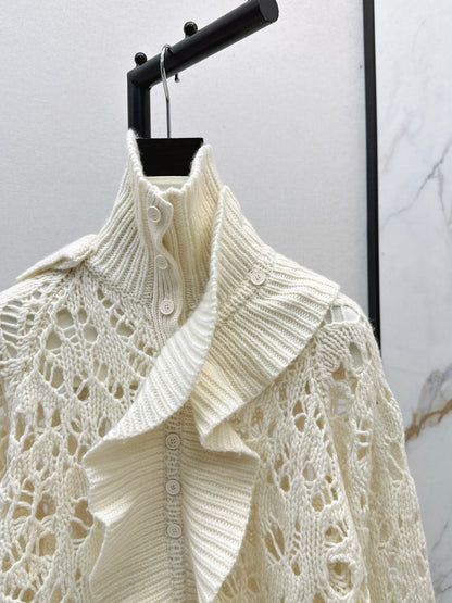 Di 25 Cream color hollow crocheted ruffle sweater (detachable)