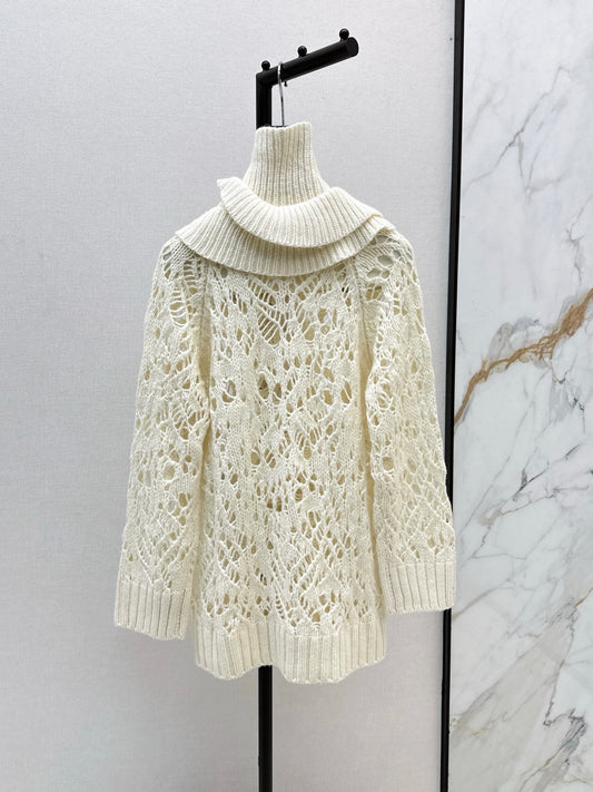 Di 25 Cream color hollow crocheted ruffle sweater (detachable)