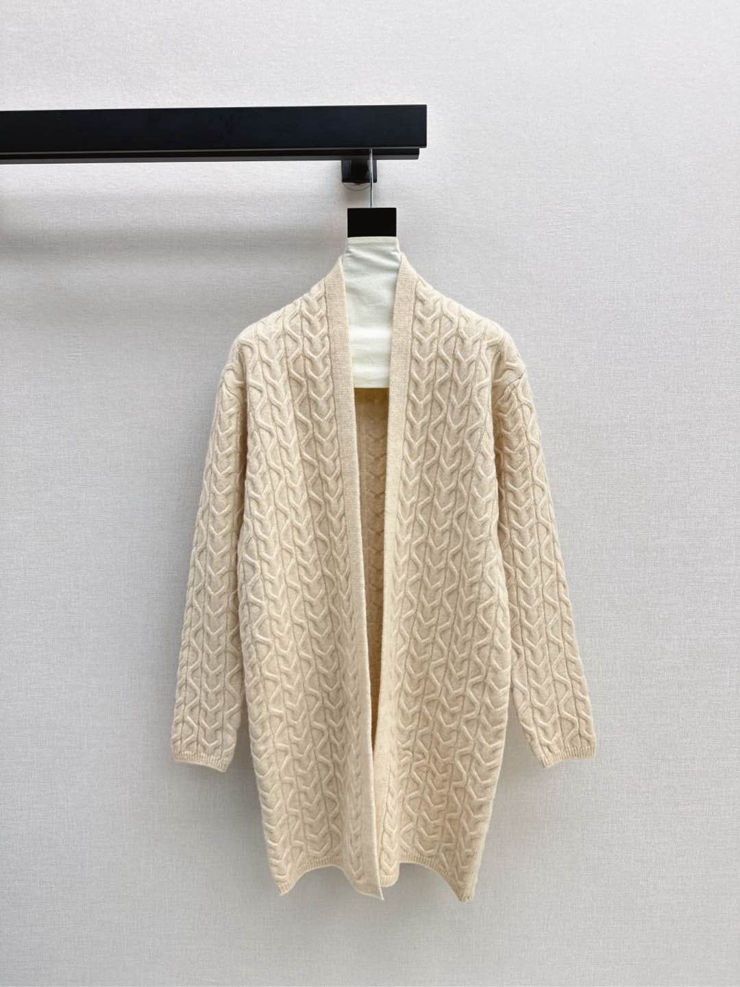 He 25 New hardware belt decoration mid-length wool cardigan(GRAY/BEIGI)