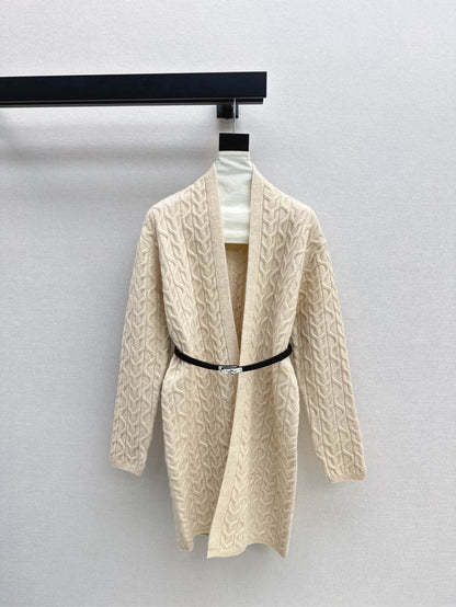 He 25 New hardware belt decoration mid-length wool cardigan(GRAY/BEIGI)