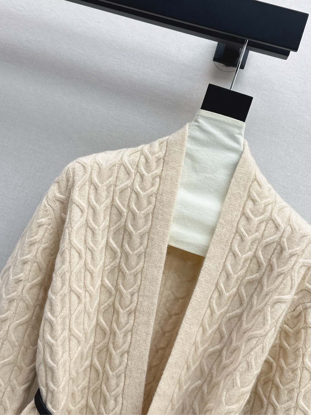 He 25 New hardware belt decoration mid-length wool cardigan(GRAY/BEIGI)