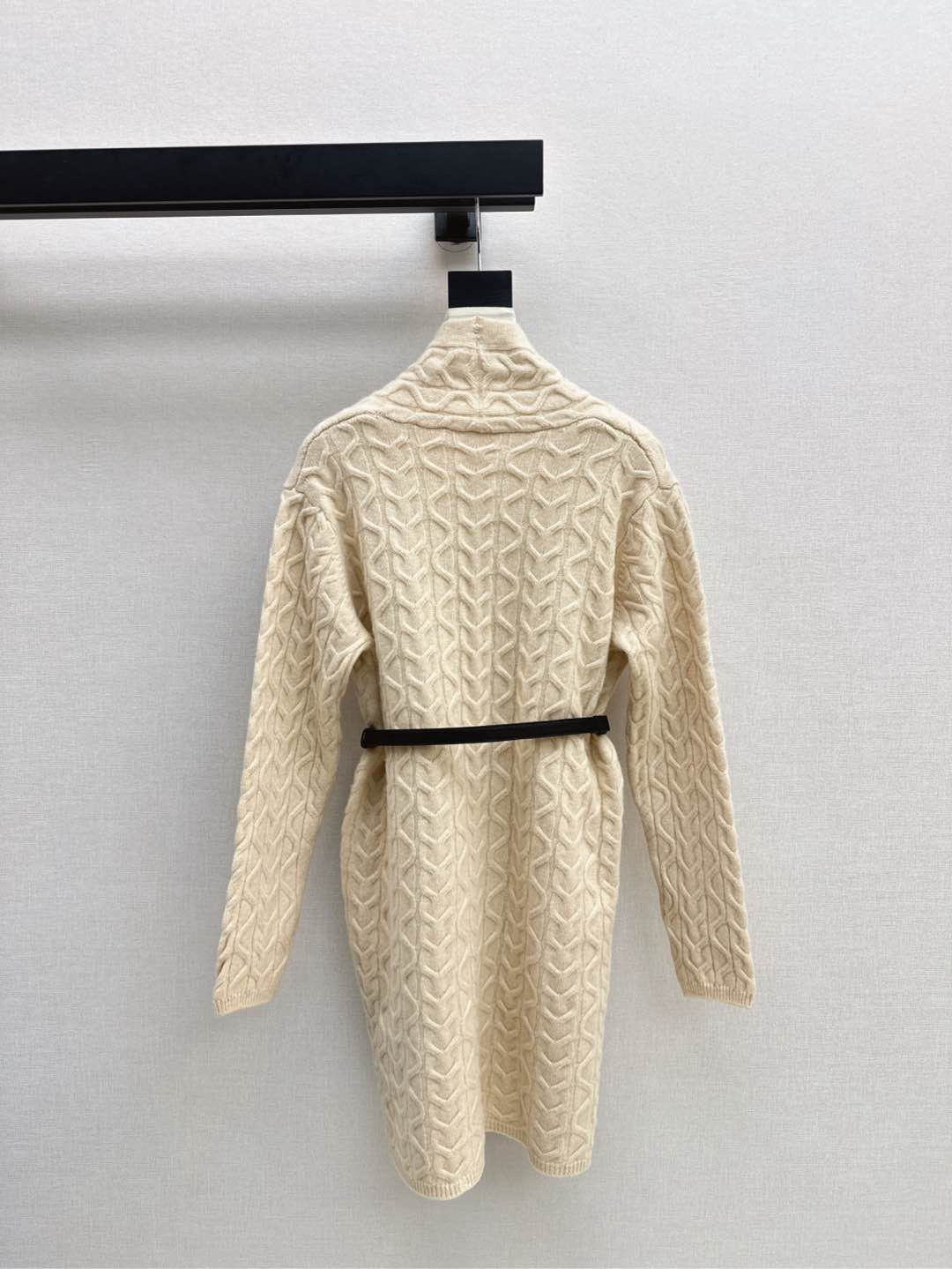 He 25 New hardware belt decoration mid-length wool cardigan(GRAY/BEIGI)