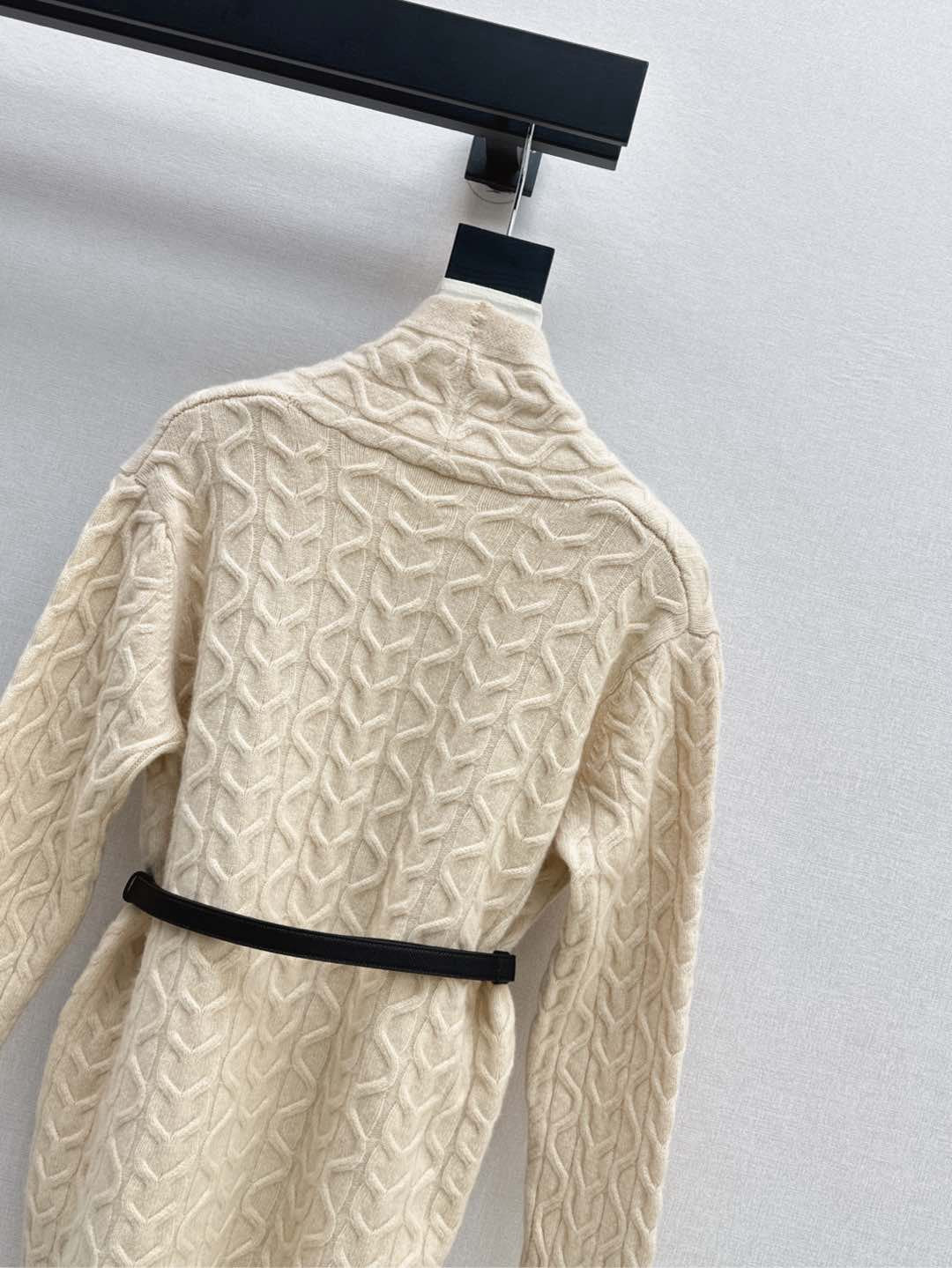 He 25 New hardware belt decoration mid-length wool cardigan(GRAY/BEIGI)