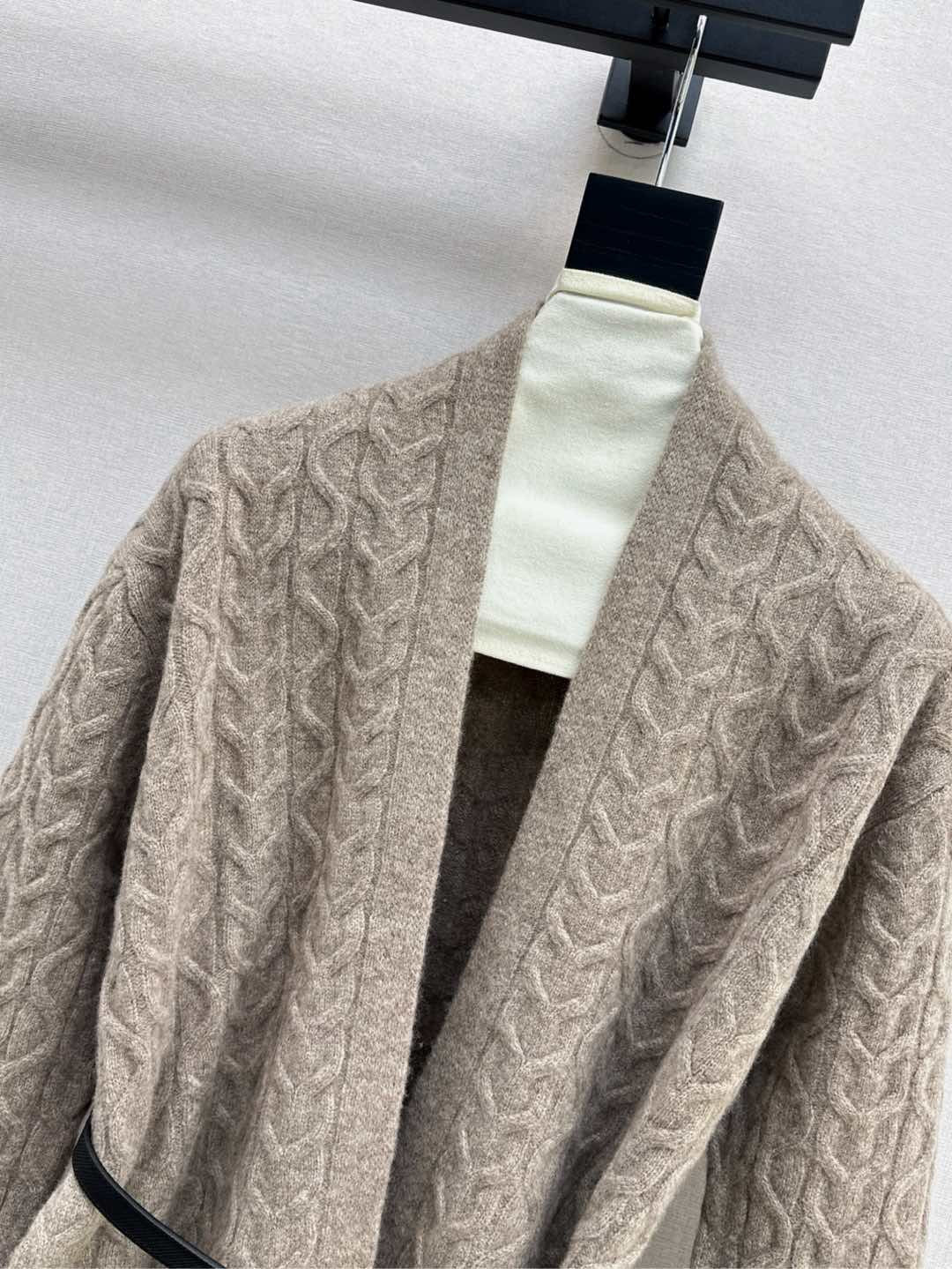 He 25 New hardware belt decoration mid-length wool cardigan(GRAY/BEIGI)
