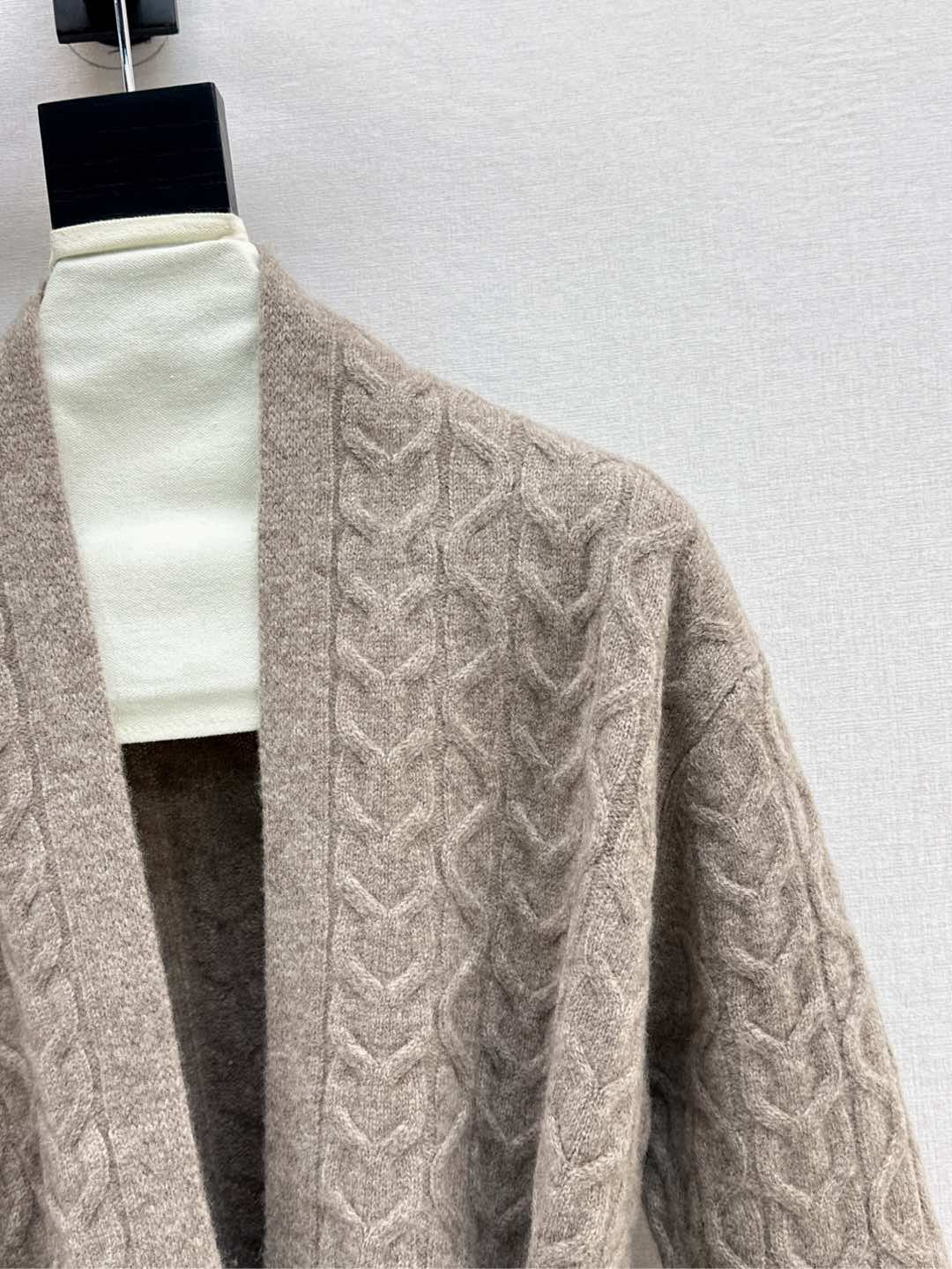 He 25 New hardware belt decoration mid-length wool cardigan(GRAY/BEIGI)