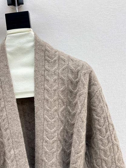 He 25 New hardware belt decoration mid-length wool cardigan(GRAY/BEIGI)