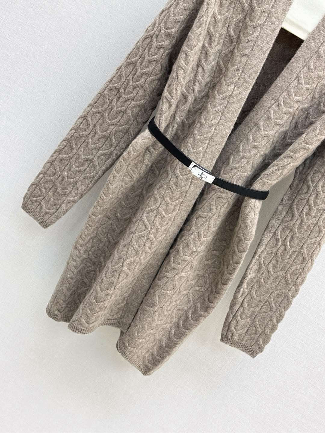 He 25 New hardware belt decoration mid-length wool cardigan(GRAY/BEIGI)