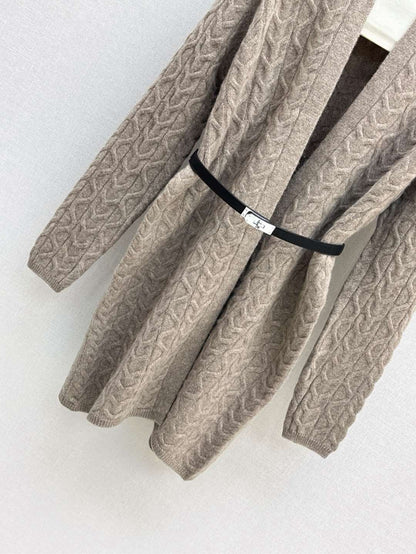He 25 New hardware belt decoration mid-length wool cardigan(GRAY/BEIGI)