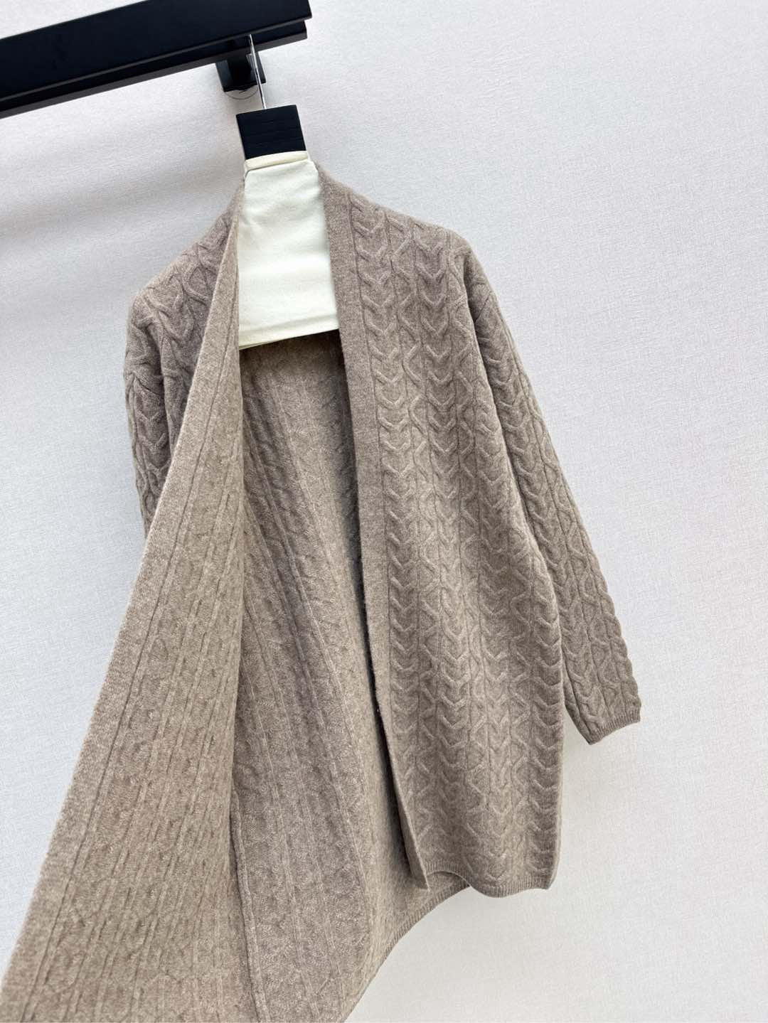 He 25 New hardware belt decoration mid-length wool cardigan(GRAY/BEIGI)