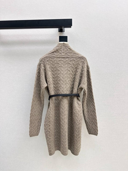 He 25 New hardware belt decoration mid-length wool cardigan(GRAY/BEIGI)
