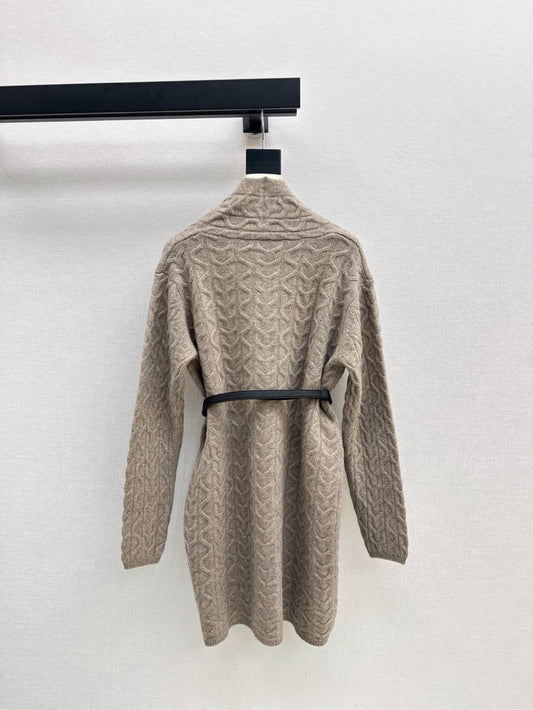 He 25 New hardware belt decoration mid-length wool cardigan(GRAY/BEIGI)