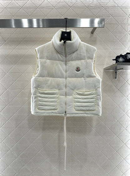Mon 25 Stand-up collar down vest(WHITE/BROWN)