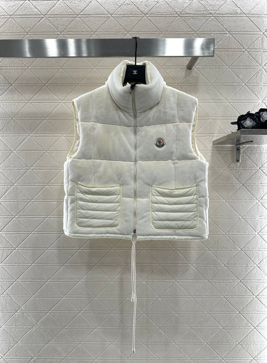 Mon 25 Stand-up collar down vest(WHITE/BROWN)