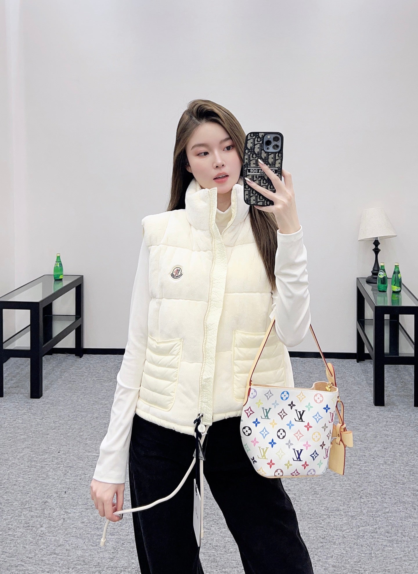 Mon 25 Stand-up collar down vest(WHITE/BROWN)