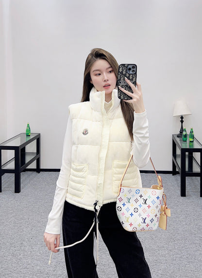Mon 25 Stand-up collar down vest(WHITE/BROWN)